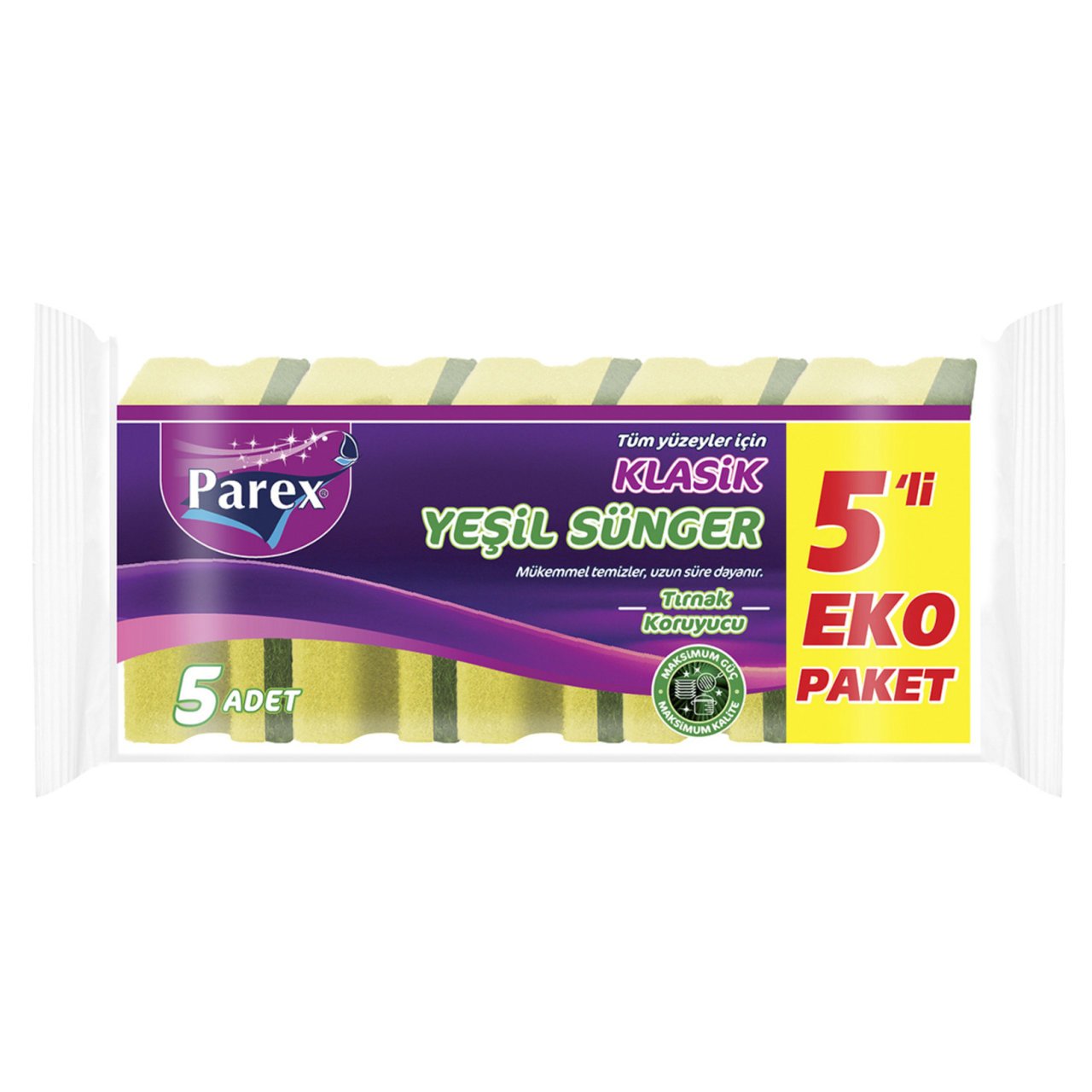 PAREX BULAŞIK SÜNGERİ 5Lİ EKO OLUKLU YEŞİL 1*24