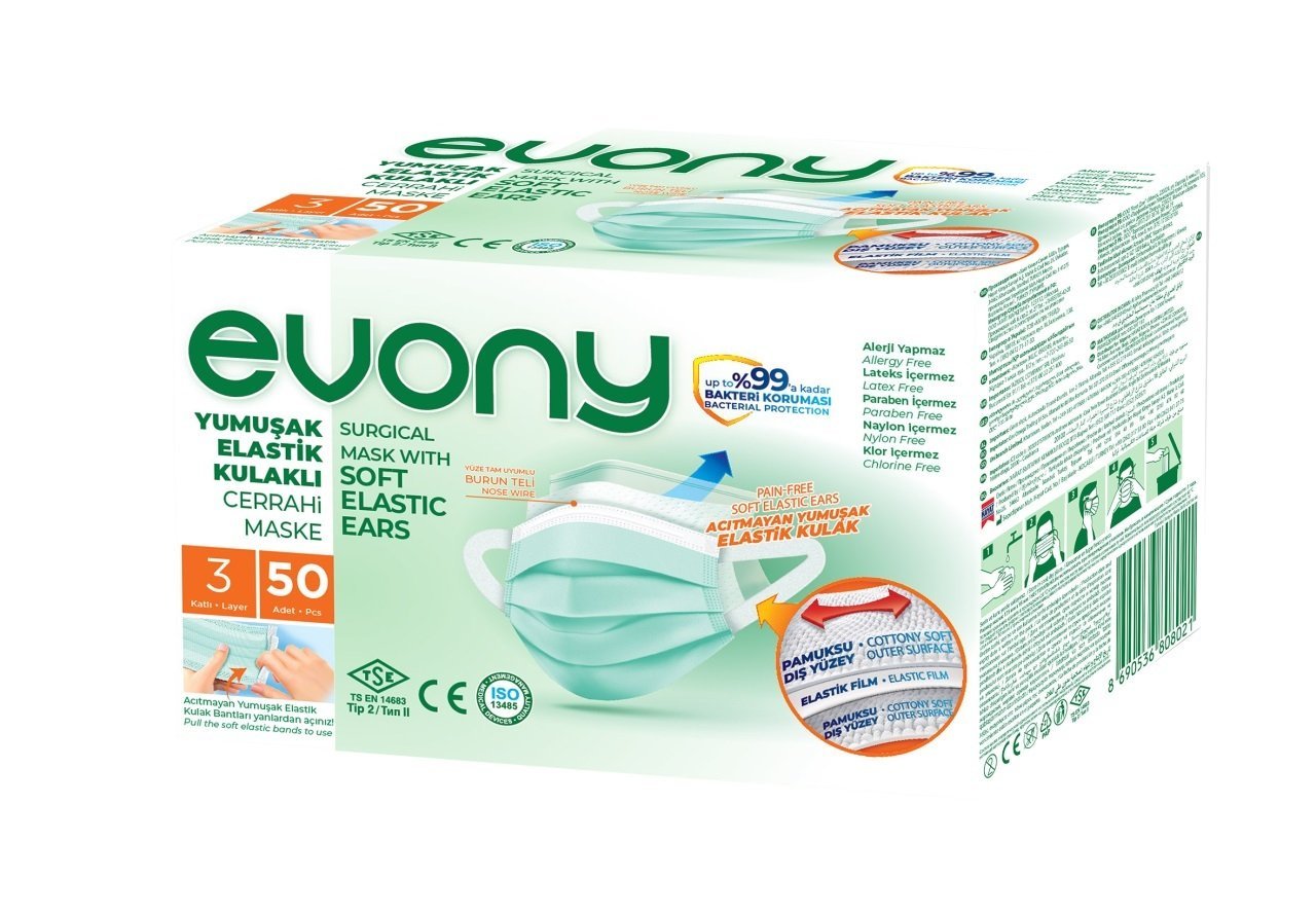 KORUYUCU 50Lİ EVONY MASKE 3KATLI CERRAHİ 1*40