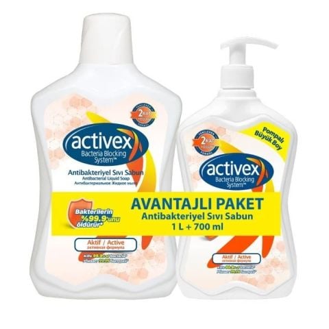 ACTİVEX SIVI SABUN 1L+700ML AKTİF ANTİBAKTERİYEL 1*6