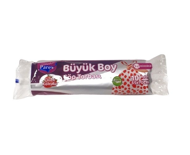 PAREX ÇÖP POŞETİ BÜZG.BÜYÜK 10'LU 65*70CM ÇİLEK 1*25