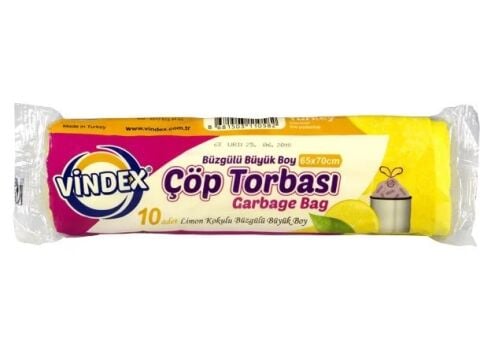 VİNDEX ÇÖP POŞETİ BÜZGÜLÜ BÜYÜK 10LU LİMON 65*70CM KG-058 1*50