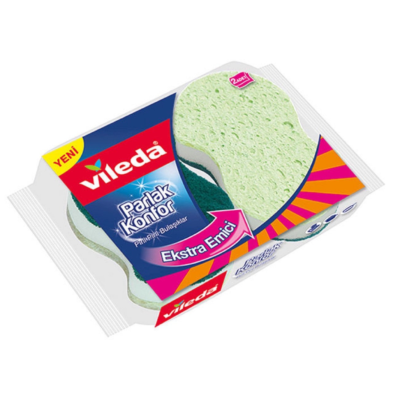 VİLEDA BULAŞIK SÜNGERİ KONFOR 2Lİ OLUKLU PARLAK 1*12