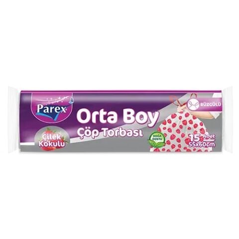 PAREX ÇÖP POŞETİ BÜZG.ORTA 15'Lİ 55*60CM ÇİLEK*25