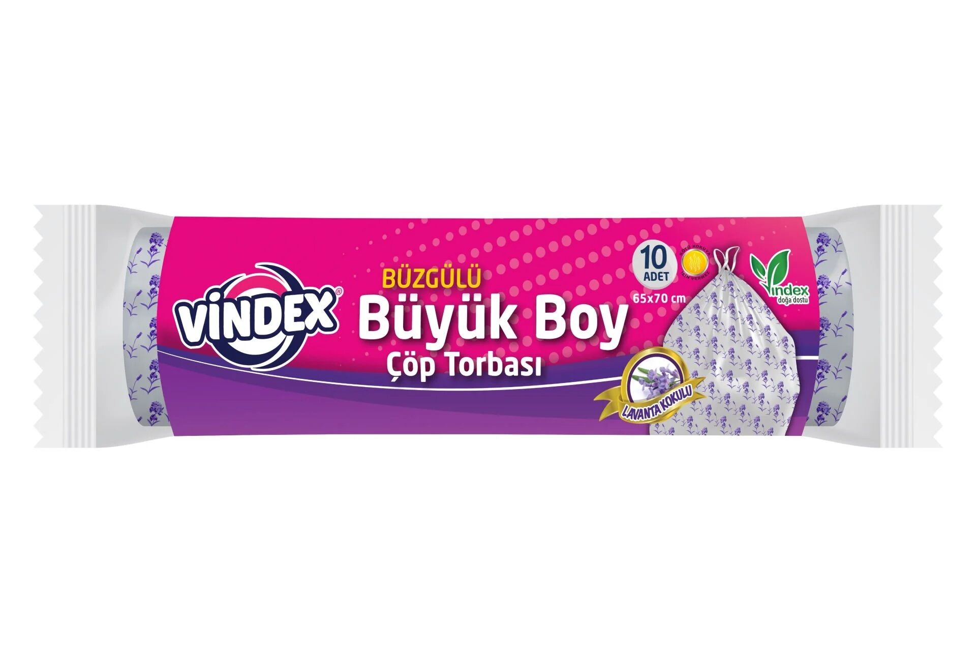 VİNDEX ÇÖP POŞETİ BÜZGÜLÜ BÜYÜK 10LU LAVANTA 65*70CM  1*50