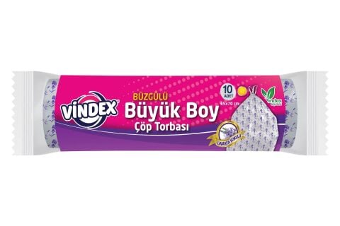 VİNDEX ÇÖP POŞETİ BÜZGÜLÜ BÜYÜK 10LU LAVANTA 65*70CM  1*50