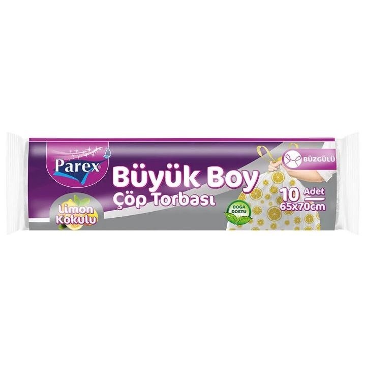 PAREX ÇÖP POŞETİ BÜZG.BÜYÜK 10'LU 65*70CM LİMON 1*25