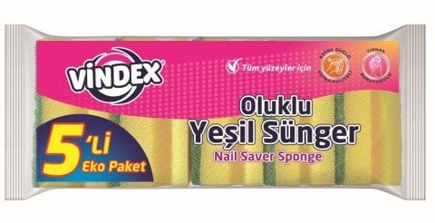 VİNDEX BULAŞIK SÜNGERİ KLASİK 5Lİ OLUKLU 1*24