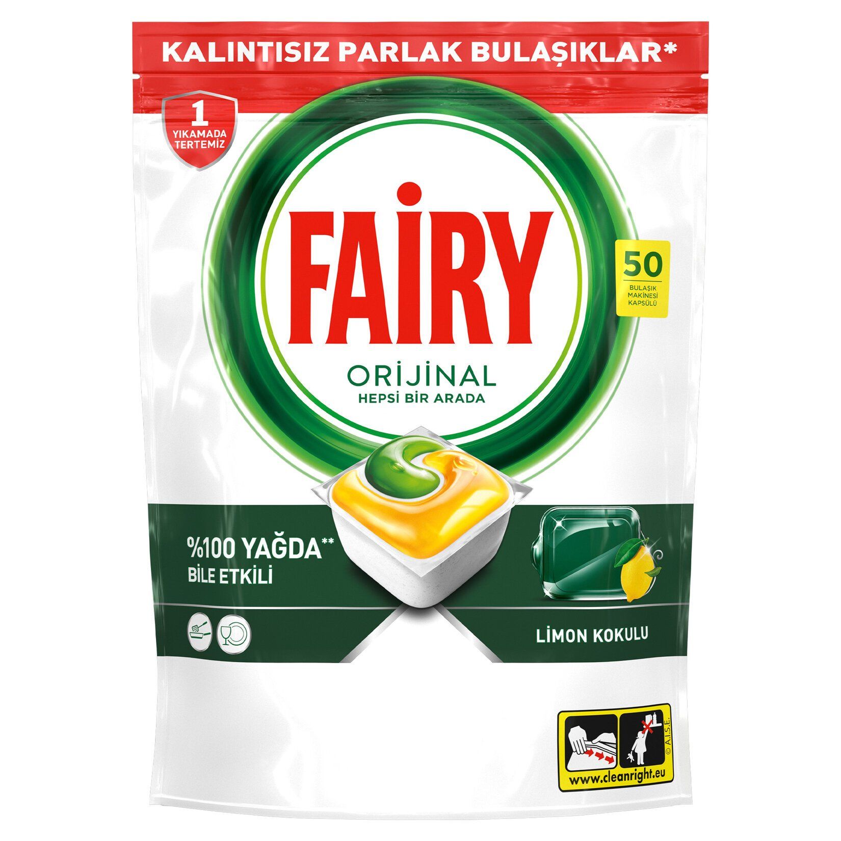 FAİRY KAPS.H1A 50'Lİ SARI ORİJİNAL LİMON KOKULU 675G 1*4