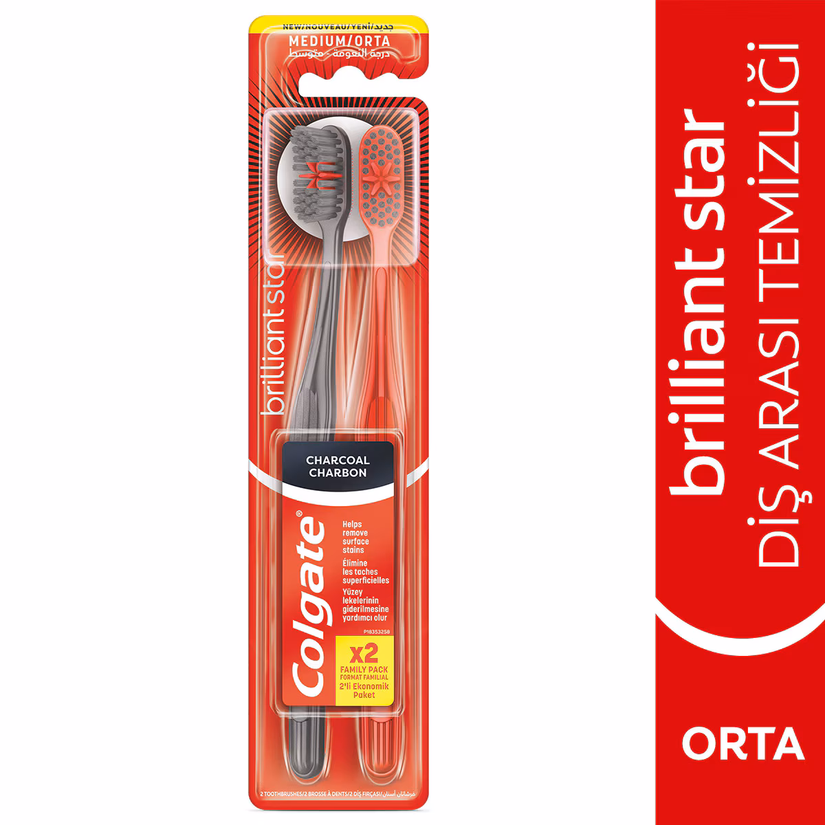 COLGATE DİŞ FIRÇASI BRİLLANT 1+1 SİYAH ORTA 1*12
