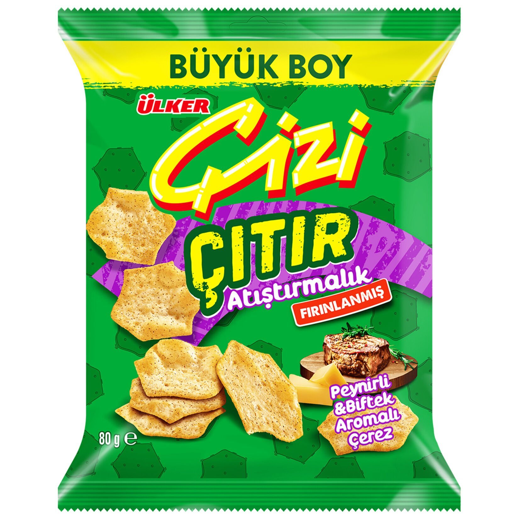 ÜLKER B.KR.ÇİZİ ÇITIR PEYNİR&BİFTEK ATIŞ.80GR//// 1090-08 1*14