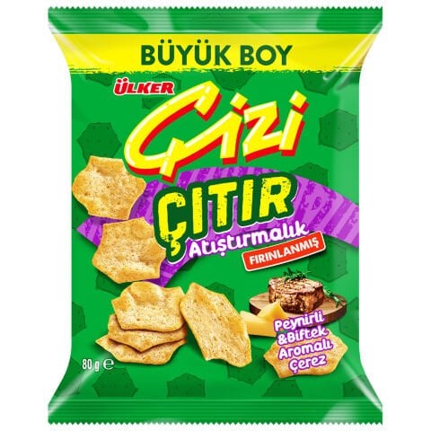 ÜLKER B.KR.ÇİZİ ÇITIR PEYNİR&BİFTEK ATIŞ.80GR//// 1090-08 1*14