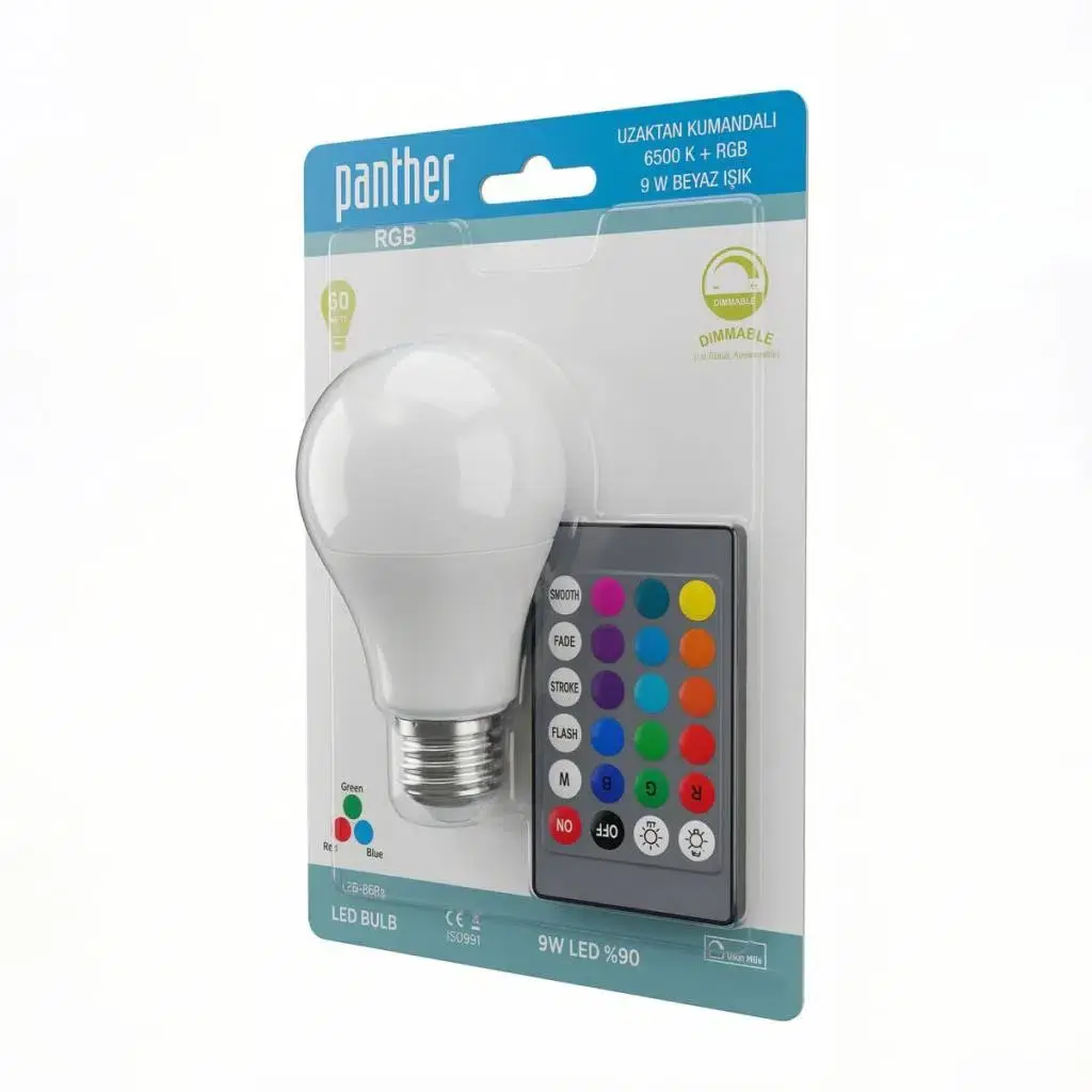 AMPUL PANTHER 9W KUMANDALI LED RGB 1*12