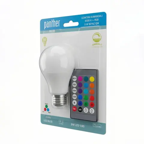 AMPUL PANTHER 9W KUMANDALI LED RGB 1*12