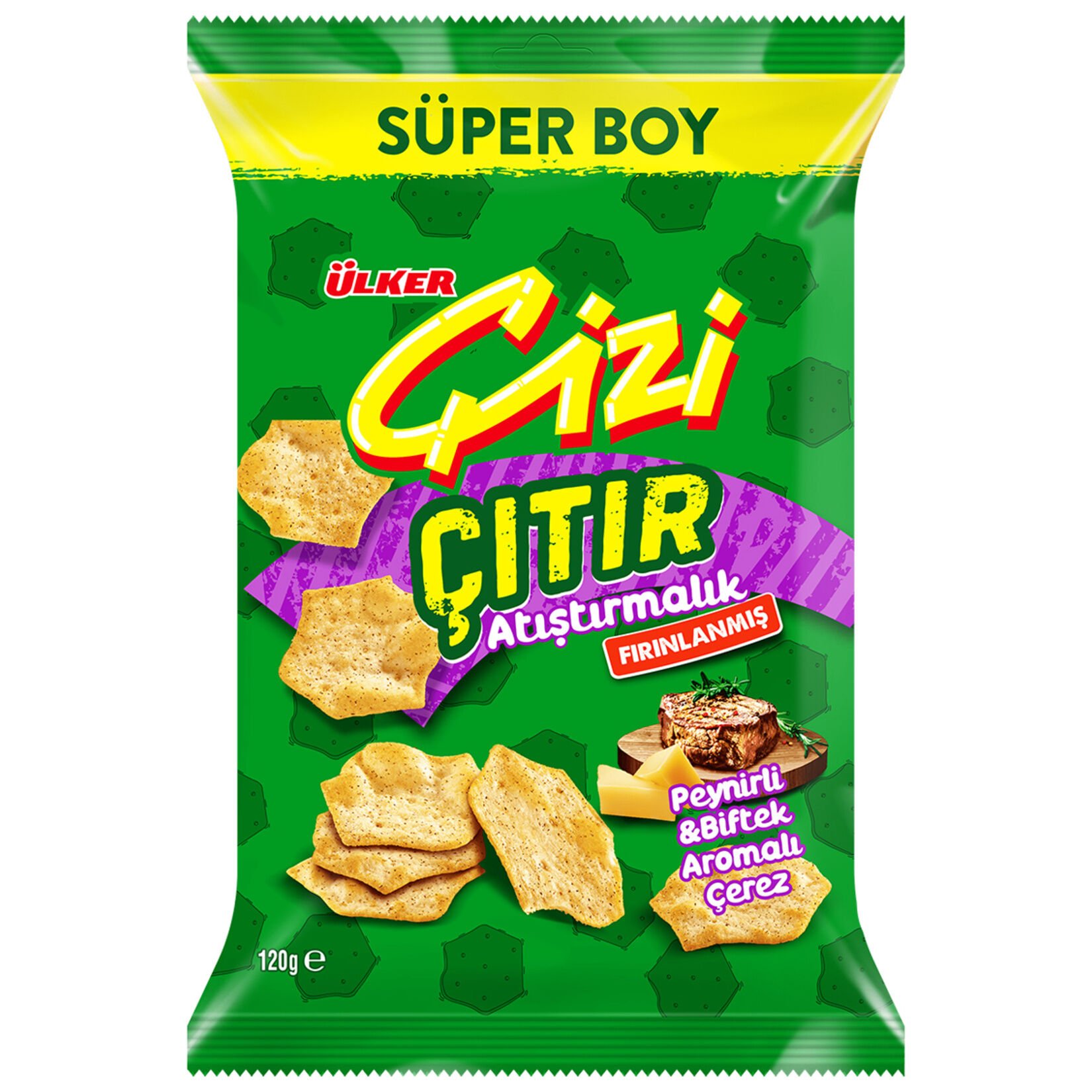 ÜLKER B.KR.ÇİZİ ÇITIR PEYNİR&BİFTEK ATIŞ.120GR 0772-08 1*14